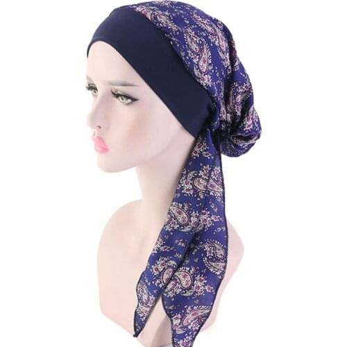 NEW Women Muslim Fashion Hijab Cancer Chemo Flower Print Hat Turban Head Cover Hair Loss Scarf Wrap Pre-tied Bandana