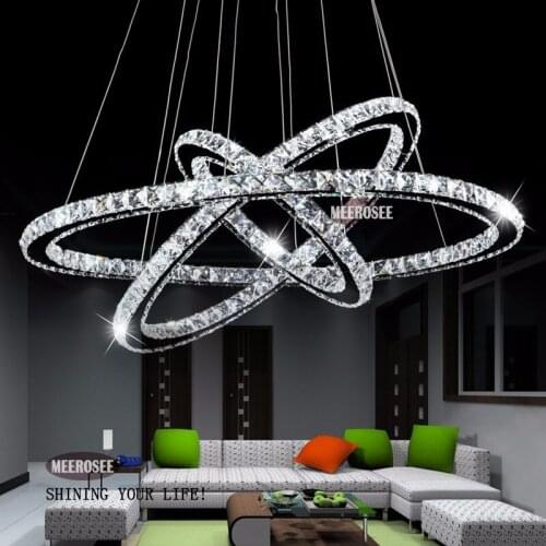 Modern Chrome Chandelier Crystals Diamond Ring LED Lamp Stainless Steel Hanging Light Fixtures Adjustable Cristal LED WF1117