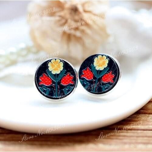 Unique 3D Flower Embossed 16mm Round Coloured Drawing pattern Laser Cut wood Cabochon DIY for Rings, Earring,Brooch,Necklace