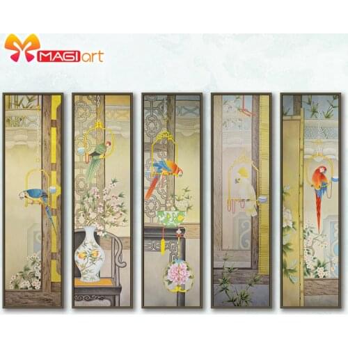 Cross stitch kits Embroidery needlework sets 11CT water soluble canvas patterns 14CT Chinese style parrot-NCMA094