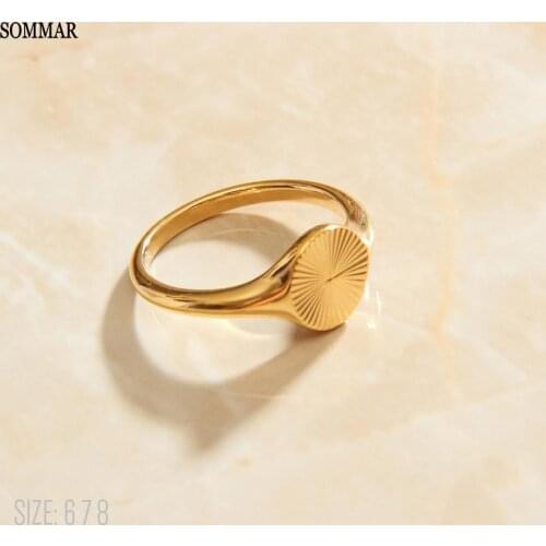 SOMMAR High Quality Gold Vermeil carve wave rings for women for women sun Flowers men ring love size 6 7 8