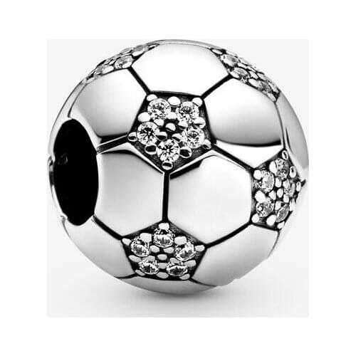 Original 925 Sterling Silver Charm 2020 Collection Sparkling Football Charm Bead Fit Women Pan Bracelet & Necklace Jewelry