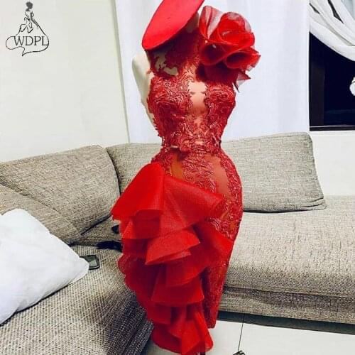 Sexy Red Short Prom Dresses Mermaid Ruched Appliqued Celebrity Dress Women Vestidos Zipper Back Knee Length Chic Cocktail Gowns