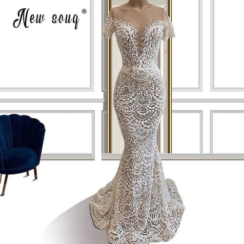 Short Sleeve Mermaid Wedding Dress 2021 White Elegant Appliqued Vestido De Novia Wedding Gown Robe de Mariee