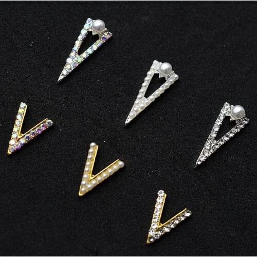 10pcs Gold Silver 3D Pearl AB Simple Charm Crystal Japan Nail Rhinestone Alloy Nail Art Decorations Nails Accessories