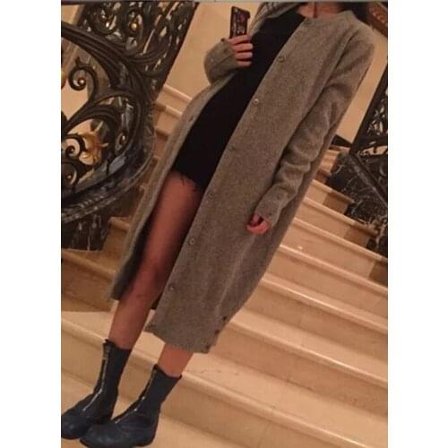 100%cashmere knit women low Oneck single breasted long cardigan sweater coat button open cuff hem S-2XL retail wholesale