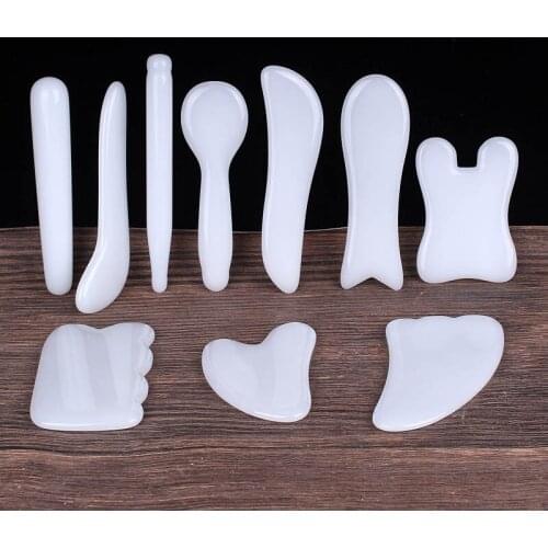2020 Natural White Jade Guasha Board Natural Stone Jade Roller Scraper Massage Tools for Face Neck Back Body Pressure Therapy