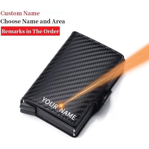 2020 Custom Name Metal Barrier RFID Wallet ID Credit Aluminum Travel Card Holder Wallet Business Fashion PU Leather Bag