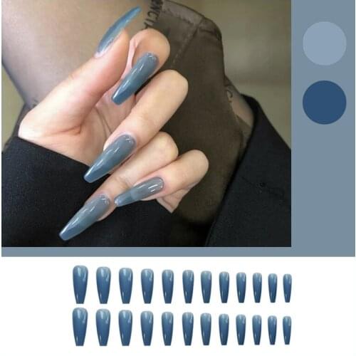 24pcs Ballet Jelly Blue Wear Long Paragraph Fashion Manicure Patch False Nails Save Time Wearable Nail Patch SK88