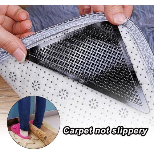 4Pcs/Lot Triangle Reusable Anti-skid Rubber Mat Non Slip Patch Mat Washable Rug Gripper Stopper Tape Sticker Black Corners Pad