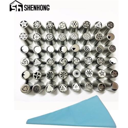 48pcs Russian Tips Icing Piping Nozzles add Piping Bag Stainless Steel Bakeware Cake Cream Puffs Crowded Flower Pastry Tips