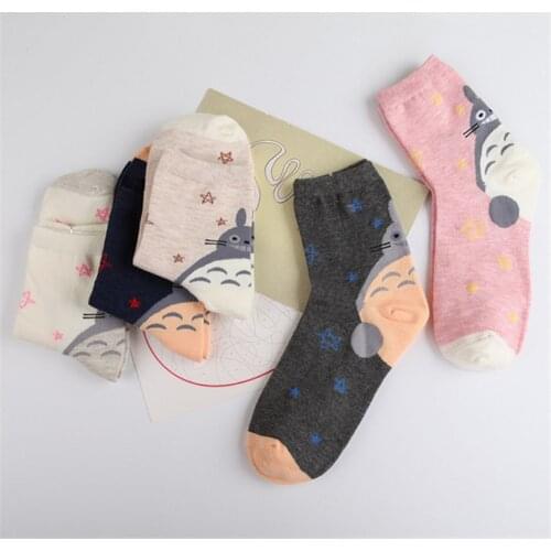 5 pairs/lot! Women Sock Cartoon Pentagram Totoro Cotton Socks Leisure Socks