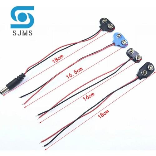 5pcs 6F22 9V Battery Adapter Snap 2-cable Connector clip Lead Wires holder DC 5.5*2.1 jack Clip Power cable For Arduino DIY Jack