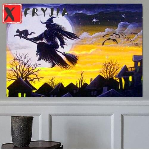 5D DIY Diamond mosaic Magical Broom Witch Full square Diamond painting Cross stitch full round diamond embroidery home decor