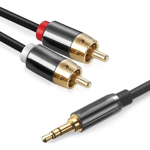 3.5mm Jack to 2 RCA Audio Cable Male to Male 1m for Mobile Phone DVD MP3 PC Connect Speaker Amplifier Subwoofer Mixer Aux Cable