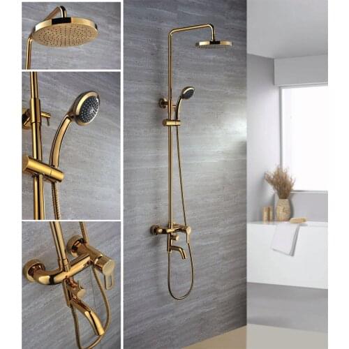 Free ship gold clour Waterfall Rainfall shower tub faucet mixer tap with handshower