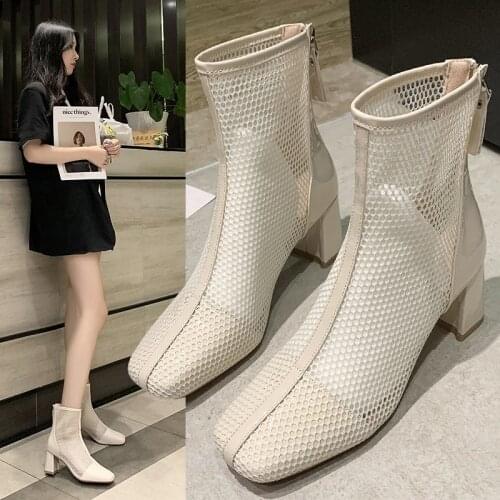 Martin boots womens sandals hollow breathable mesh boots thick heels high heels mesh boots sandals summer short boots X799