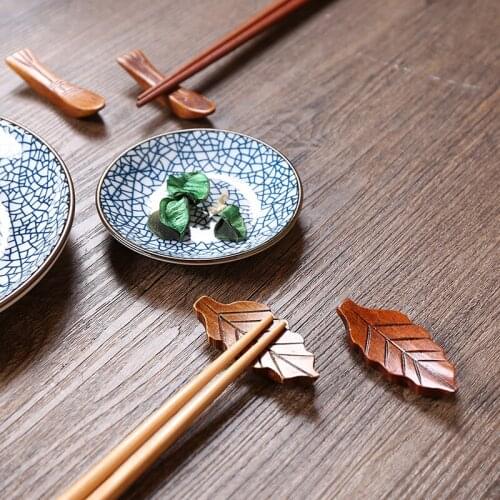 Chopsticks wooden Holder stand Drag Creative leaf Zakka Home Ornament Shelf tableware tray fish leaf Place mat photography prop