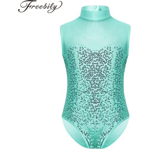 Teens Girls Gymnastics Leotard for Girls Kids Sparkle Sequins Gymnastic Leotards Bailerina Bodysuit Practice Children Dance Wear