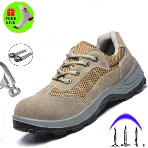 Breathable Anti-smashing Anti Puncture Safety Shoes Mens Leather Non-slip Steel Toe Work Boots Indestructible Shoes
