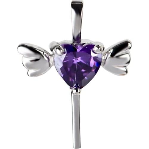 GND0332 925 Sterling Silver Lovely Sweet Purple Crystal Cross Necklaces Pendants , Fashion Jewelry Gift For Women