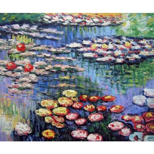 Handmade Famous Art Canvas Landscape Painting Water Lilies (Pink) by Claude Monet Oil Paintings for Hotel Wall Decor