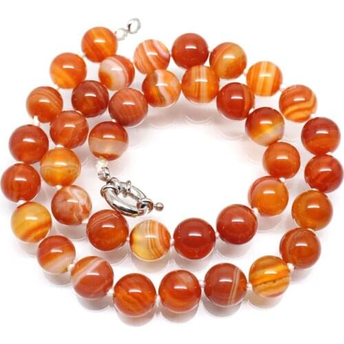 Beauty 10mm Orange Red Stripe Stone Round Beads Handmade Necklace 17.5inches