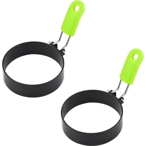 Omelette Ring Round Fried Egg Mold with Anti-Scald Silicone Handle Stainless Steel Pancake Mould Tool for Frying Egg Muffins