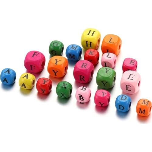 50~100Pcs 8/10mm Mixed Color Alphabet Square Spacer Loose Wooden Beads For DIY Jewelry Making Findings Accessories Supplies