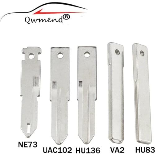 QWMEND 5pcs Uncut Car Key Blade for Peugeot Renault Citroen Replacement UAC102 HU136 VA2 HU83 NE73 Blank Blade