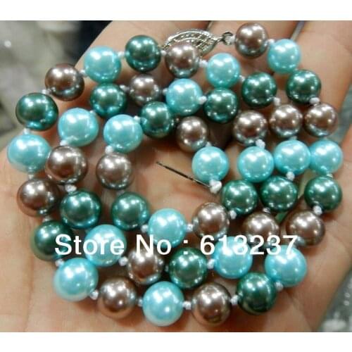 Fashion 10mm multicolor shell simulated-pearl necklace top quality round beads diy wholesale price jewelry making 18inch YE0023