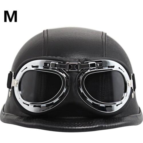 Motorcycle Helmet PU Leather Style German Motorbike Open Face Half Helmet Chopper Biker Pilot Scooter M Helmet German Leather