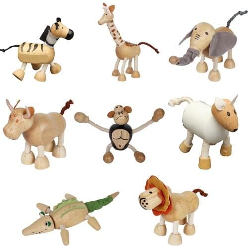 Cartoon Wooden Animal Model Doll Toy Animals Figures Toy Gifts for Kids Toddlers Girls