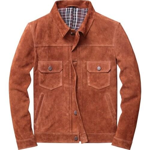 Genuine Leather Jacket Men Real Cow Suede Cowhide Slim Fit Coat Vintage Retro Pockets Design Casual Outerwear Male Plus Size 4XL