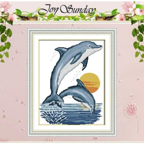Two little dolphins Patterns Counted Cross Stitch 11CT 14CT Cross Stitch Set Wholesale Cross-stitch Kit Embroidery Needlework