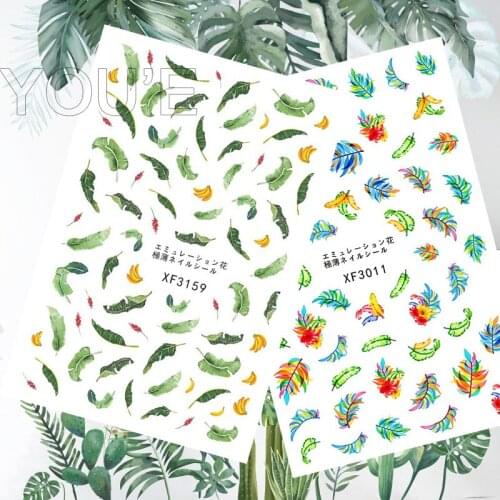 3D Nail Art Stickers Green Leaf Series Sticker for Nails Art Decals Adhesive Summer Leaves Manicure for Nails Design Foils