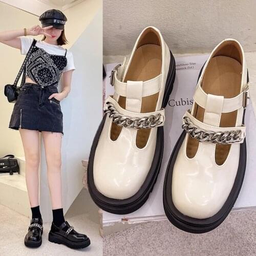 2021New Mary Jane shoes campus JK student female Kawaii Lolita retro chain round toe platform womens shoes
