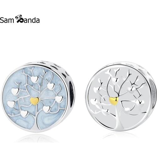 Authenic 925 Sterling Silver Bead Charm Family Tree Of Hearts Enamel Charms Fit Pandora Original Bracelets & Bangles DIY Jewelry