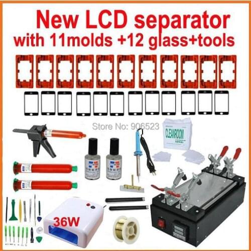2014 Full Set(11Mold+12Glass+200M Wire+Lamp+Glue Gun+2Glue+2Remover) LCD Separator Machine, Separate LCD for Iphone for Sumsung