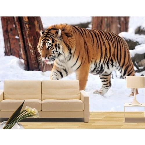 Custom 3D murals, Winter snow tiger papel de parede,hotel restuarant living room sofa TV wall bedroom wallpaper