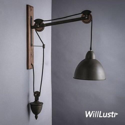 Retro Industrial Iron Wall Lamp Creative Rope Wood Sconce Hotel Bar Store Loft Living Bedroom Nostalgic Long Arm Metal Lighting