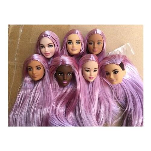 Rare New Long Hair Doll Head Collection Purple Rooted Hair Doll Heads 1/6 Lady Toy Head DIY Toy Parts Male Female Doll Heads