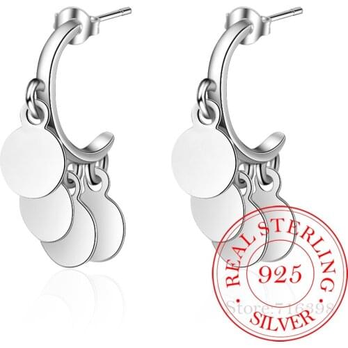 925 Solid Real Sterling Silver Tassel Round Stud Earrings for Women Wedding Jewelry Gifts Sterling-silver-jewelry