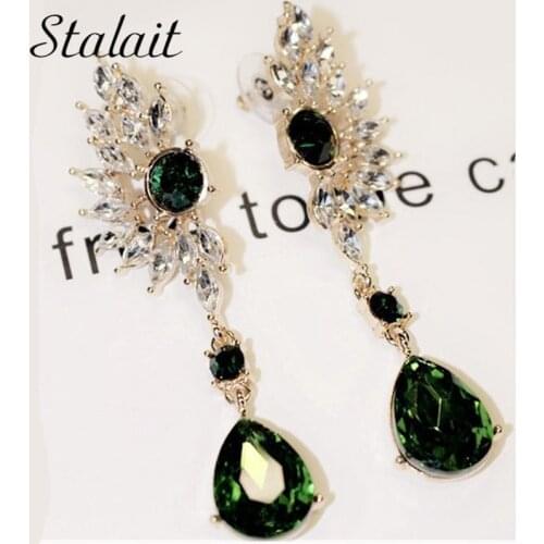 Green Crystal Drop Earring Wings Full Pendants Color Cubic Zircon Water Drops Earrings For Party Women Long Skirt Accessories
