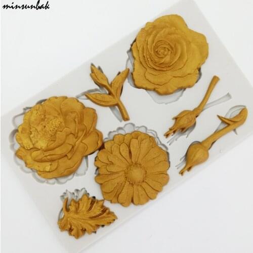 Minsunbak Rose Cherry Chocolate Silicone Mold Fondant Cake Decoration Baking Tools Sugar Craft