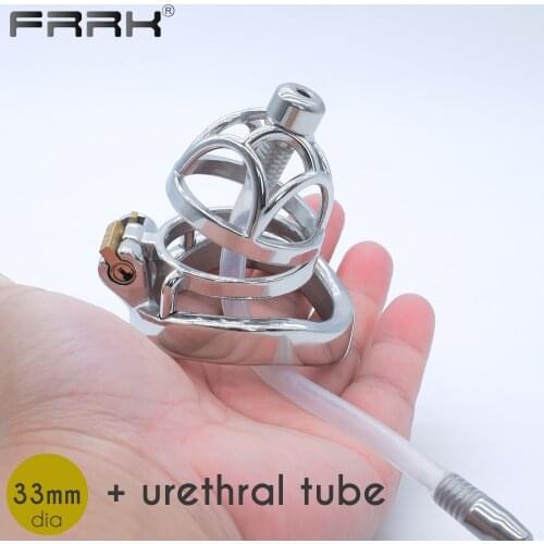 FRRK Steel Cock Cage Qiui Chastity Bondage Device for Male Adult Games Urethral Catheter BDSM Sex Toys Mens Penis Ring