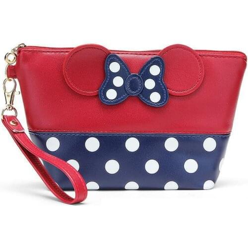Disney new Mickey bowknot polka dot PU cosmetic storage bag baby girls coin bag ladies handbag