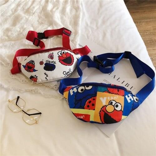 New Korean canvas fashion bag cute cartoon student diagonal bag all-match Sesame Street chest bag mini shoulder waist bag female