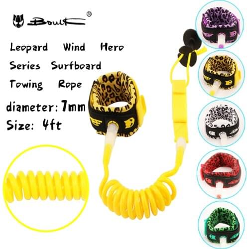 Boulk leopard print 7mm / 4 'safety hand rope for water skiing and surfing yellow paddle rope rolling rope
