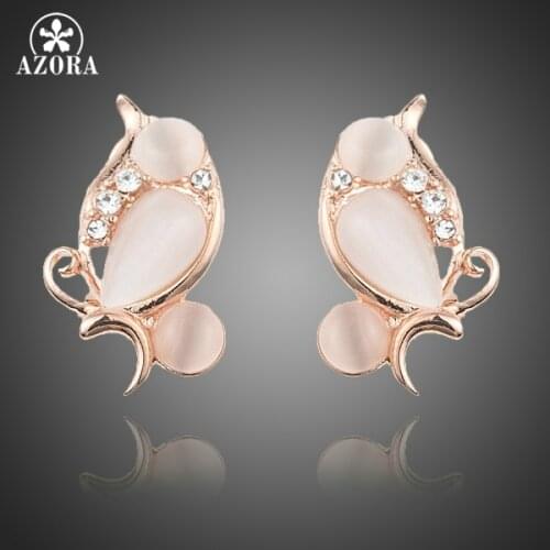 AZORA Unique Rose Gold Color Lovebirds Design With Stellux Austrian Crystal Clip Earrings TE0246